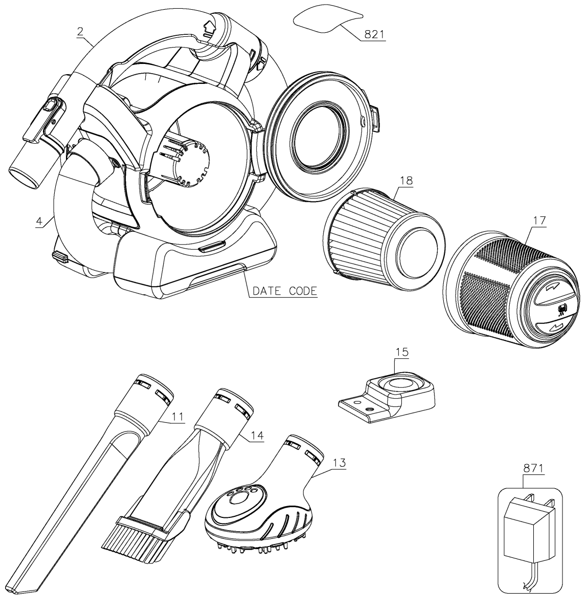 Default Diagram and Parts List for BDH2020FL Type 2 Black and Decker Leaf Blower / Vacuum